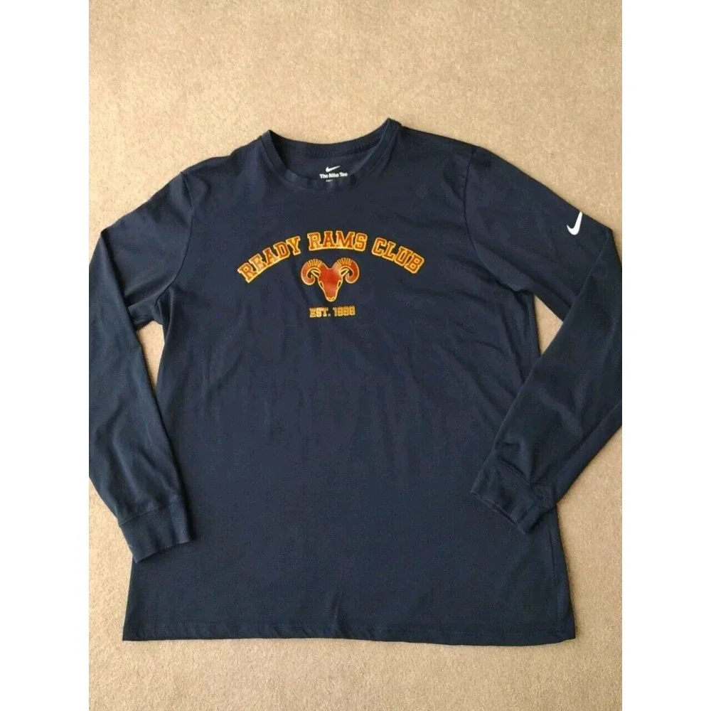 The Nike Tee Man's XL Navy Ready Rams Club Graphic Dri Fit Long Sleeve Crew Neck